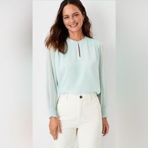 Ann Taylor Smocked Cuff Top. Size Medium. Effervescent Aqua. Lightly worn!